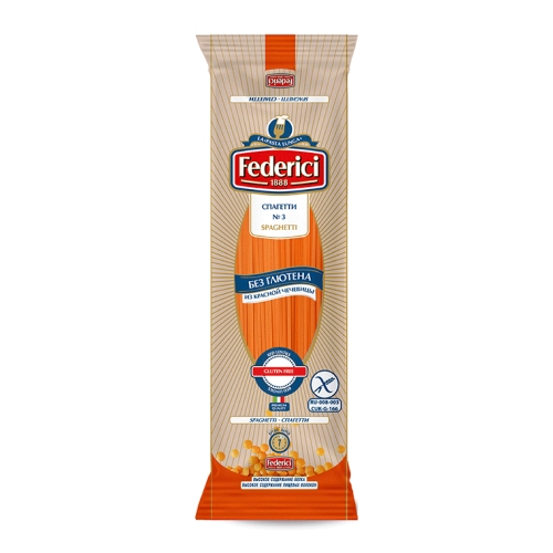 Спагетти без глютена из красной чечевицы Federici №3 250г